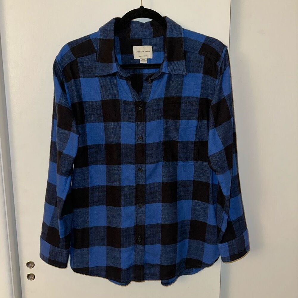 American Eagle Women’s Super Soft Blue Black Button Flannel Small EUC